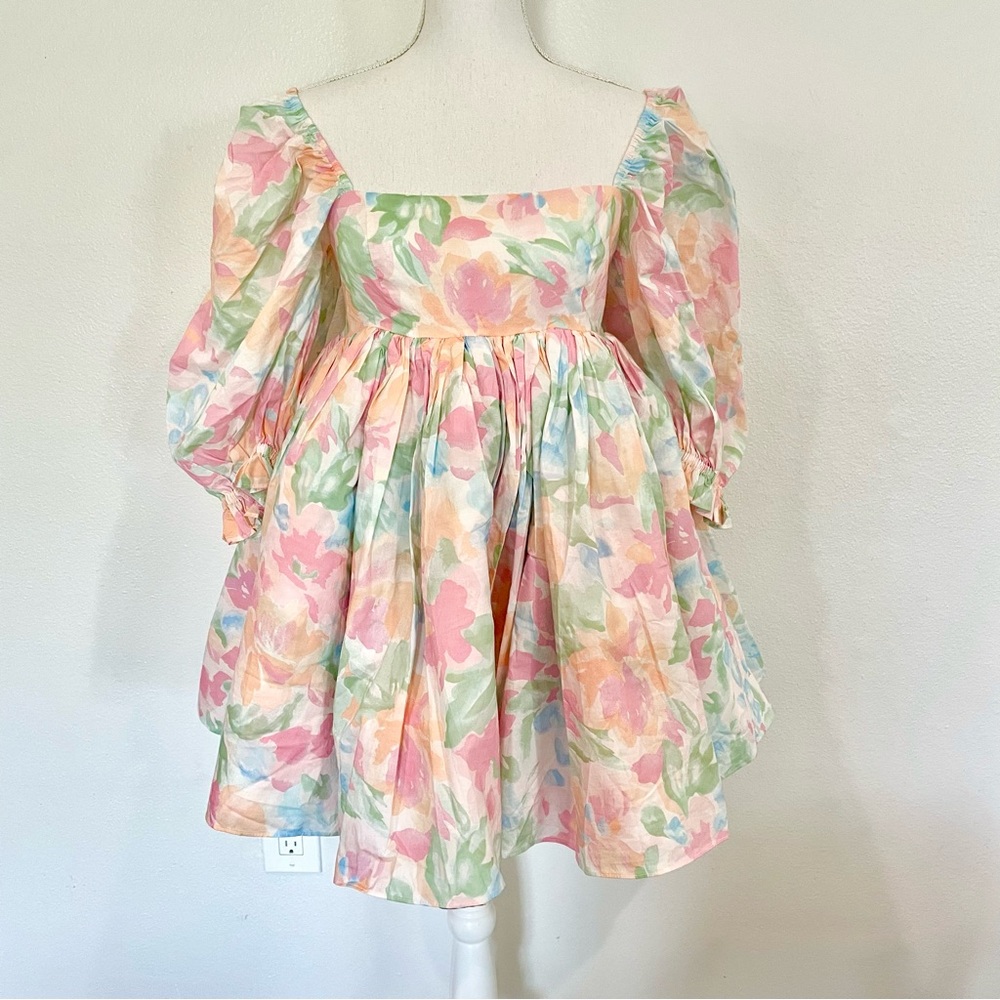 Free People Selkie cottage puff dress in grapefruit Small NWT